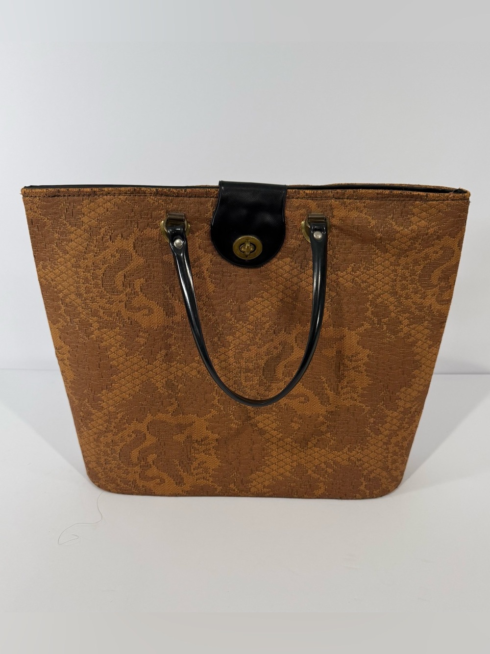 Vintage Mid-Century Floral Tapestry Carpet Bag Tote, Turn Lock Closure